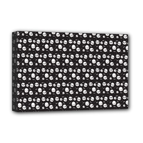 Pattern Skull Bones Halloween Gothic On Black Background Deluxe Canvas 18  X 12  (stretched) by genx