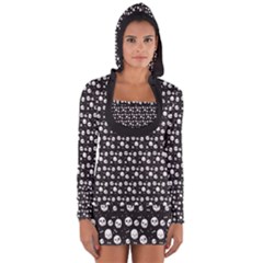 Pattern Skull Bones Halloween Gothic On Black Background Long Sleeve Hooded T-shirt by genx