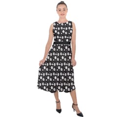 Pattern Skull Bones Halloween Gothic On Black Background Midi Tie-back Chiffon Dress by genx