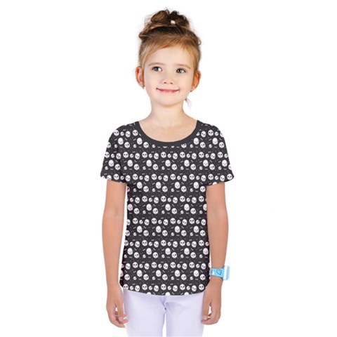 Pattern Skull Bones Halloween Gothic On Black Background Kids  One Piece Tee by genx