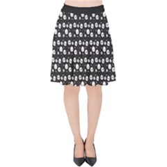 Pattern Skull Bones Halloween Gothic On Black Background Velvet High Waist Skirt by genx