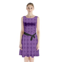 Pattern Spiders Purple And Black Halloween Gothic Modern Sleeveless Waist Tie Chiffon Dress by genx