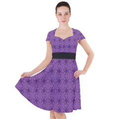 Pattern Spiders Purple And Black Halloween Gothic Modern Cap Sleeve Midi Dress