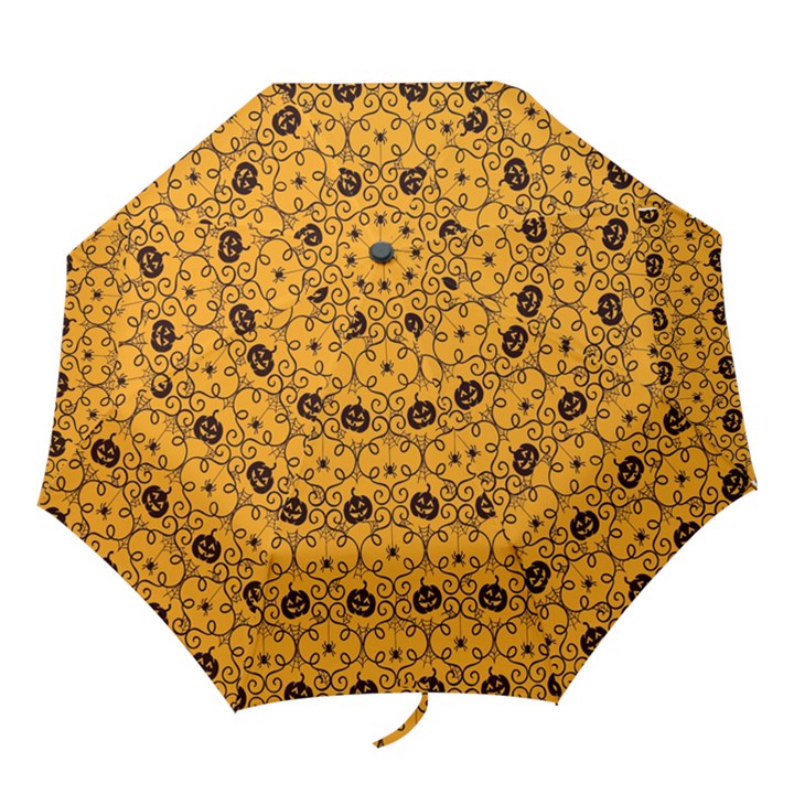 Pattern Pumpkin Spider Vintage Halloween Gothic orange and black Folding Umbrellas