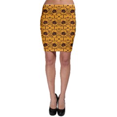 Pattern Pumpkin Spider Vintage Halloween Gothic Orange And Black Bodycon Skirt by genx