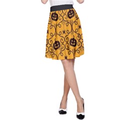 Pattern Pumpkin Spider Vintage Halloween Gothic Orange And Black A-line Skirt by genx