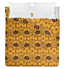 Pattern Pumpkin Spider Vintage Halloween Gothic Orange And Black Duvet Cover Double Side (queen Size) by genx