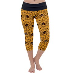 Pattern Pumpkin Spider Vintage Halloween Gothic Orange And Black Capri Yoga Leggings by genx