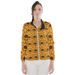 Pattern Pumpkin Spider Vintage Halloween Gothic Orange And Black Windbreaker (women) by genx