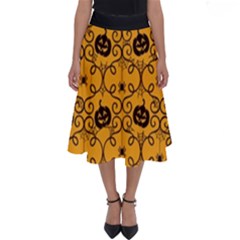 Pattern Pumpkin Spider Vintage Halloween Gothic Orange And Black Perfect Length Midi Skirt by genx