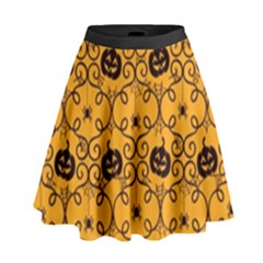 Pattern Pumpkin Spider Vintage Halloween Gothic Orange And Black High Waist Skirt by genx