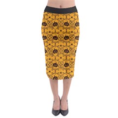 Pattern Pumpkin Spider Vintage Halloween Gothic Orange And Black Midi Pencil Skirt by genx