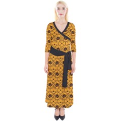 Pattern Pumpkin Spider Vintage Halloween Gothic Orange And Black Quarter Sleeve Wrap Maxi Dress by genx