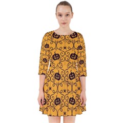 Pattern Pumpkin Spider Vintage Halloween Gothic Orange And Black Smock Dress by genx