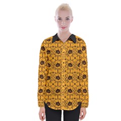 Pattern Pumpkin Spider Vintage Halloween Gothic Orange And Black Womens Long Sleeve Shirt