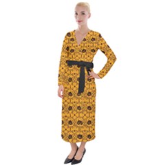 Pattern Pumpkin Spider Vintage Halloween Gothic Orange And Black Velvet Maxi Wrap Dress by genx