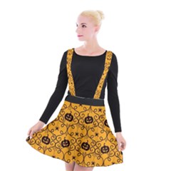 Pattern Pumpkin Spider Vintage Halloween Gothic Orange And Black Suspender Skater Skirt by genx