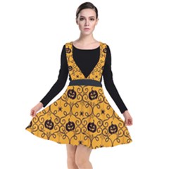 Pattern Pumpkin Spider Vintage Halloween Gothic Orange And Black Plunge Pinafore Dress by genx