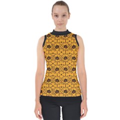 Pattern Pumpkin Spider Vintage Halloween Gothic Orange And Black Mock Neck Shell Top by genx