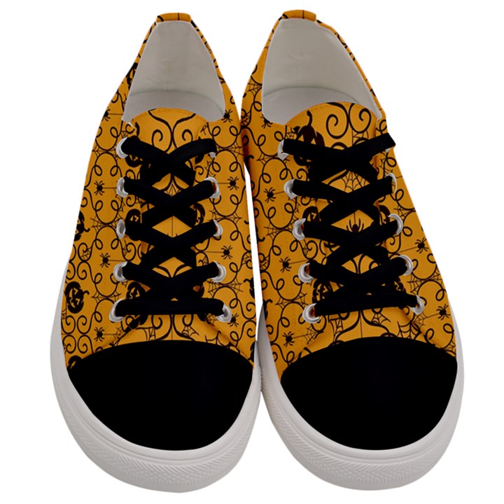 Pattern Pumpkin Spider Vintage Halloween Gothic orange and black Men s Low Top Canvas Sneakers