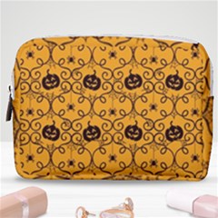 Pattern Pumpkin Spider Vintage Halloween Gothic Orange And Black Make Up Pouch (medium)