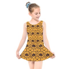 Pattern Pumpkin Spider Vintage Halloween Gothic Orange And Black Kids  Skater Dress Swimsuit by genx