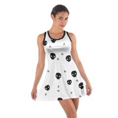 Pattern Skull Stars Handrawn Naive Halloween Gothic Black And White Cotton Racerback Dress by genx