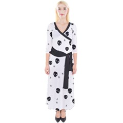 Pattern Skull Stars Handrawn Naive Halloween Gothic Black And White Quarter Sleeve Wrap Maxi Dress by genx