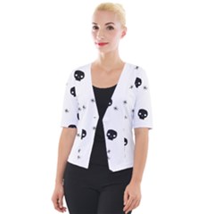 Pattern Skull Stars Handrawn Naive Halloween Gothic Black And White Cropped Button Cardigan by genx