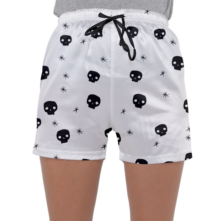 Pattern Skull Stars Handrawn Naive Halloween Gothic black and white Sleepwear Shorts