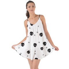 Pattern Skull Stars Handrawn Naive Halloween Gothic Black And White Love The Sun Cover Up by genx