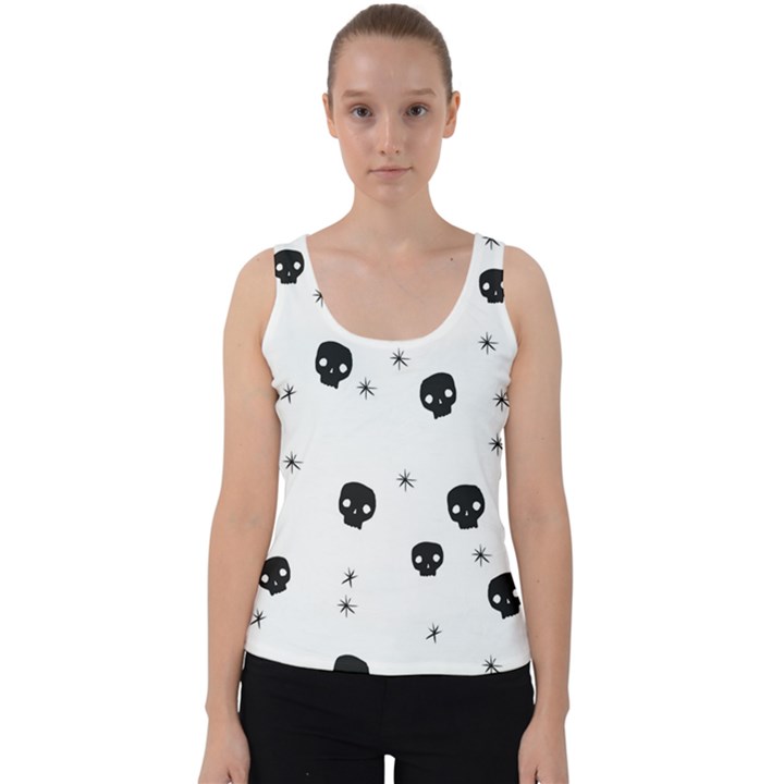 Pattern Skull Stars Handrawn Naive Halloween Gothic black and white Velvet Tank Top