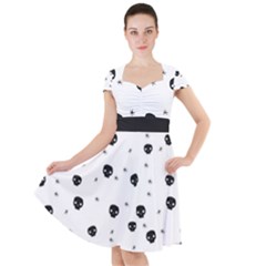 Pattern Skull Stars Handrawn Naive Halloween Gothic Black And White Cap Sleeve Midi Dress