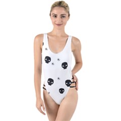 Pattern Skull Stars Handrawn Naive Halloween Gothic Black And White High Leg Strappy Swimsuit by genx