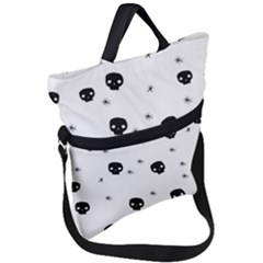 Pattern Skull Stars Handrawn Naive Halloween Gothic Black And White Fold Over Handle Tote Bag by genx