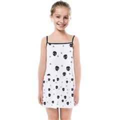 Pattern Skull Stars Handrawn Naive Halloween Gothic Black And White Kids Summer Sun Dress by genx