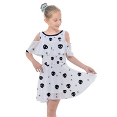 Pattern Skull Stars Handrawn Naive Halloween Gothic Black And White Kids  Shoulder Cutout Chiffon Dress by genx