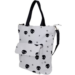 Pattern Skull Stars Handrawn Naive Halloween Gothic Black And White Shoulder Tote Bag by genx