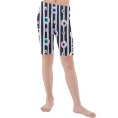 Pattern Eyeball Black And White Naive Stripes Gothic Halloween Kids  Mid Length Swim Shorts by genx