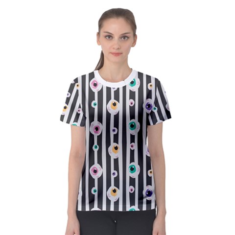 Pattern Eyeball Black And White Naive Stripes Gothic Halloween Women s Sport Mesh Tee by genx