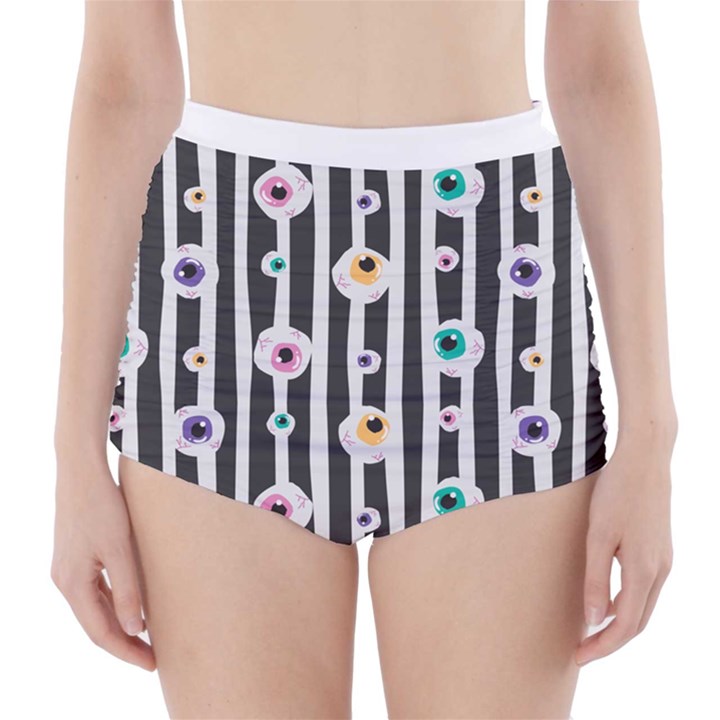 Pattern Eyeball black and white naive stripes Gothic Halloween High-Waisted Bikini Bottoms