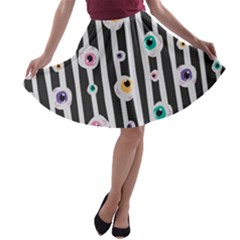 Pattern Eyeball Black And White Naive Stripes Gothic Halloween A-line Skater Skirt by genx