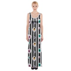 Pattern Eyeball Black And White Naive Stripes Gothic Halloween Maxi Thigh Split Dress by genx