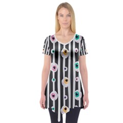 Pattern Eyeball Black And White Naive Stripes Gothic Halloween Short Sleeve Tunic  by genx