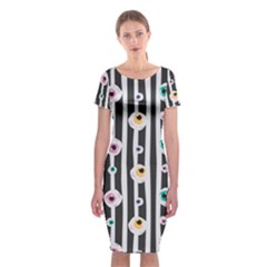 Pattern Eyeball Black And White Naive Stripes Gothic Halloween Classic Short Sleeve Midi Dress by genx