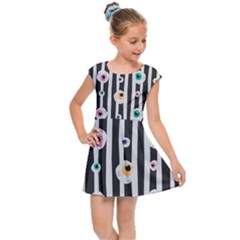 Pattern Eyeball Black And White Naive Stripes Gothic Halloween Kids Cap Sleeve Dress