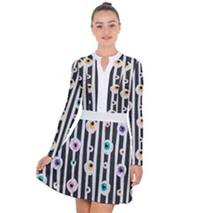 Pattern Eyeball Black And White Naive Stripes Gothic Halloween Long Sleeve Panel Dress by genx