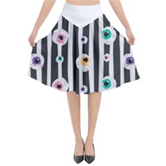 Pattern Eyeball Black And White Naive Stripes Gothic Halloween Flared Midi Skirt by genx