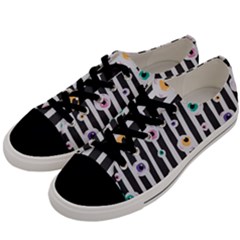 Pattern Eyeball Black And White Naive Stripes Gothic Halloween Men s Low Top Canvas Sneakers by genx