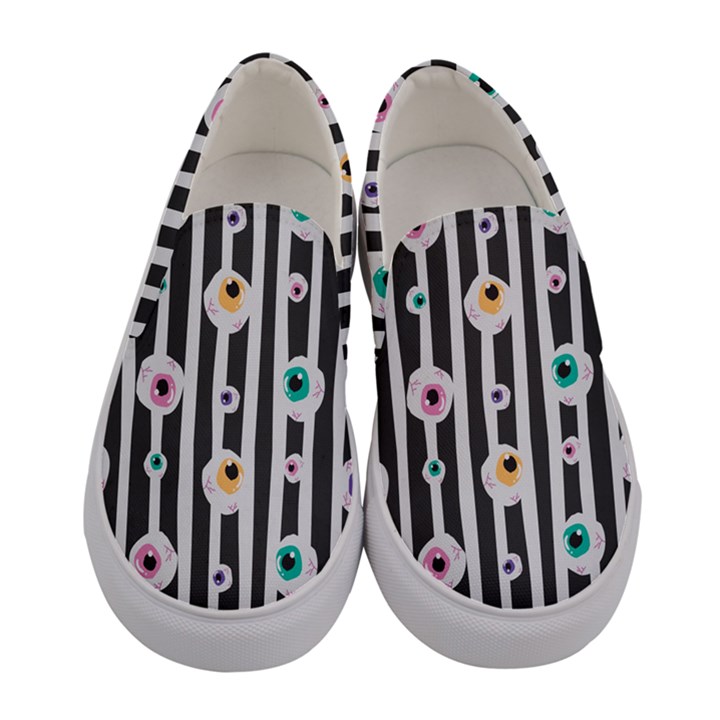 Pattern Eyeball black and white naive stripes Gothic Halloween Women s Canvas Slip Ons